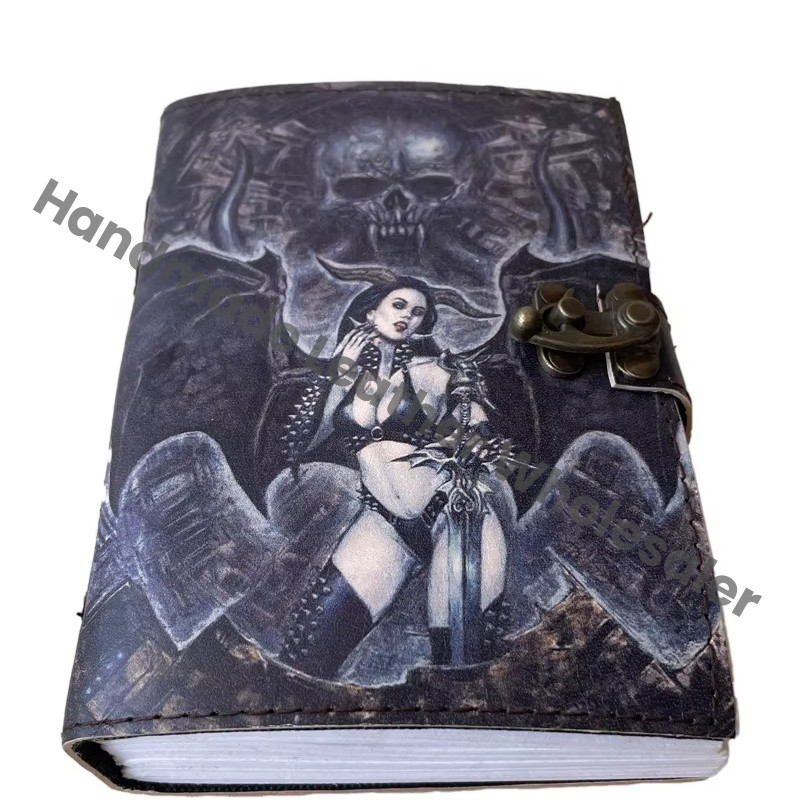 Handmade Printed Hard Leather Cover Address Book with 100 Sheets Eco-friendly Paper Vintage Classic Design Travel Diary Gift