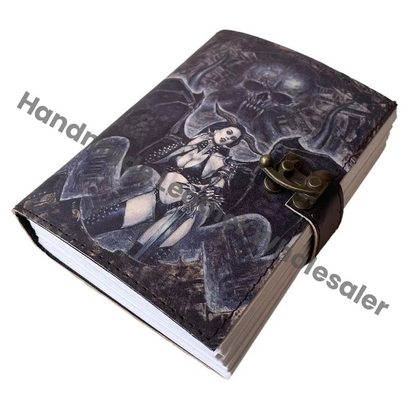Handmade Printed Hard Leather Cover Address Book with 100 Sheets Eco-friendly Paper Vintage Classic Design Travel Diary Gift