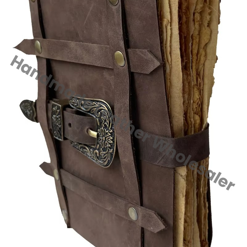 Handmade Printed Vintage Leather Journal with Buckle Soft Eco-friendly Notebook Sketchbook Diary Personalized Planner Gift