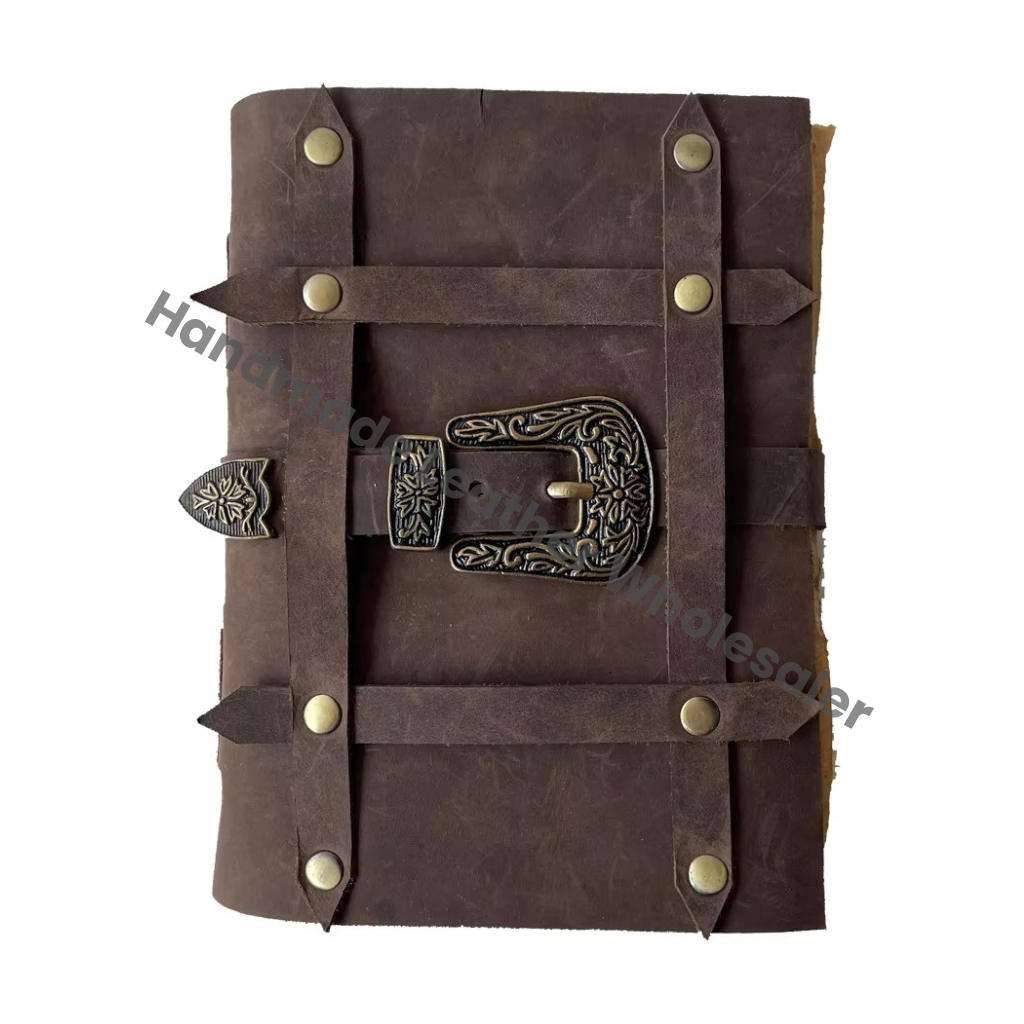 Handmade Printed Vintage Leather Journal with Buckle Soft Eco-friendly Notebook Sketchbook Diary Personalized Planner Gift