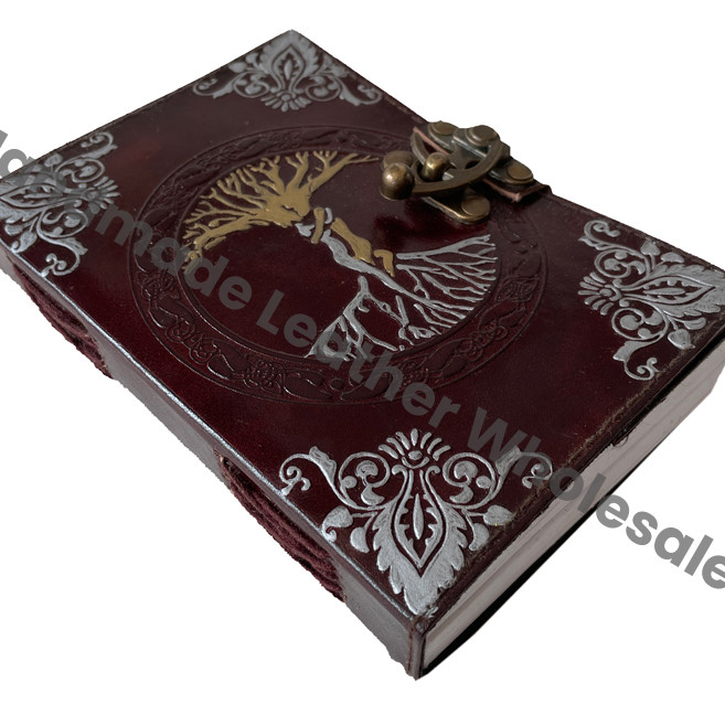 Handmade Recyclable Deckle Edge Paper Mother Earth Leather Journal Address Book Tree Life Antique Embossed Bound Daily Gift