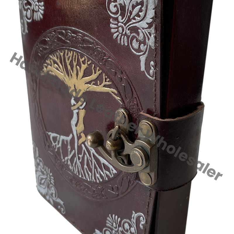 Handmade Recyclable Deckle Edge Paper Mother Earth Leather Journal Address Book Tree Life Antique Embossed Bound Daily Gift