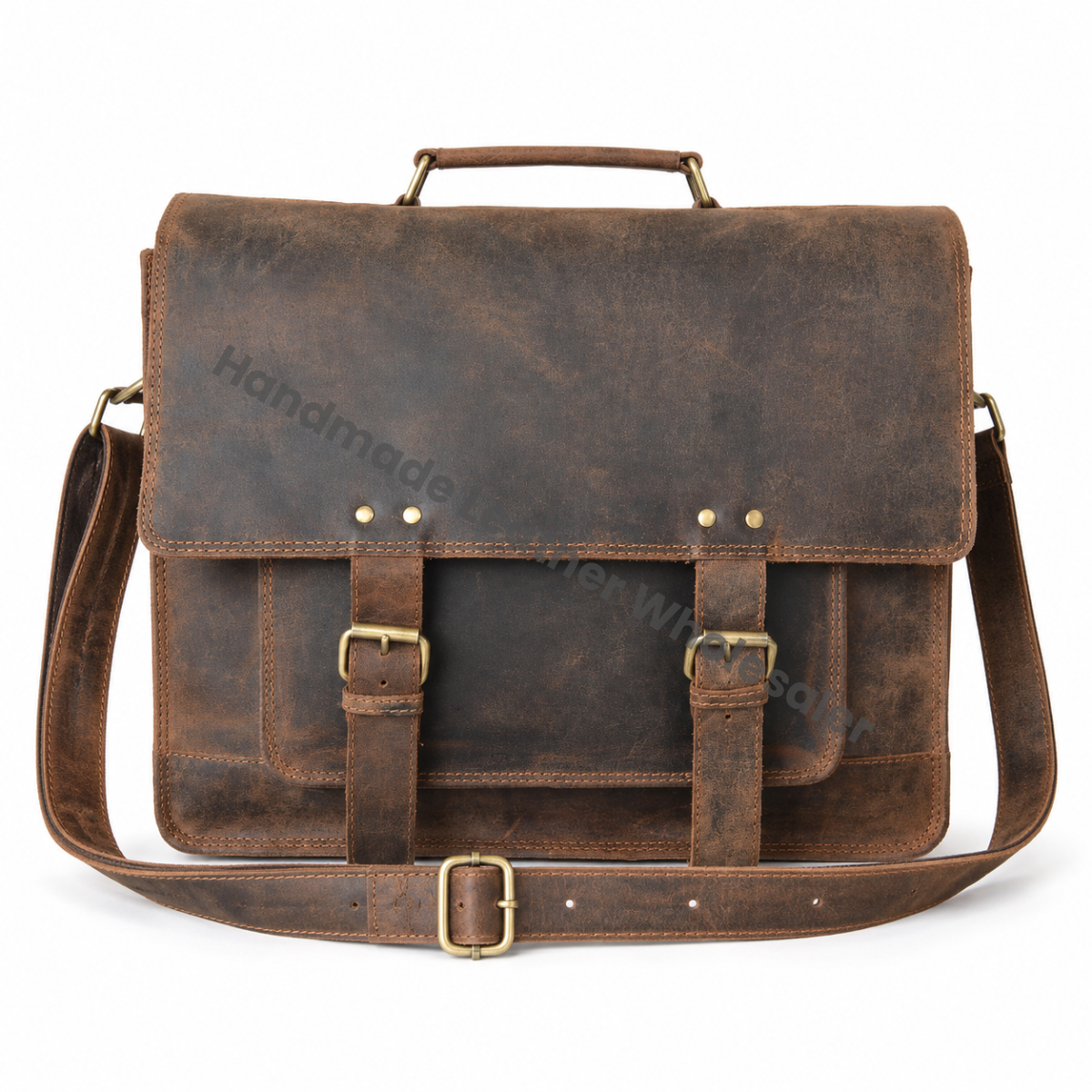 Handmade Retro Soft Leather Unique New Design Vintage Crazy Horse Leather Durable Sling Bag Handbag Office Bag