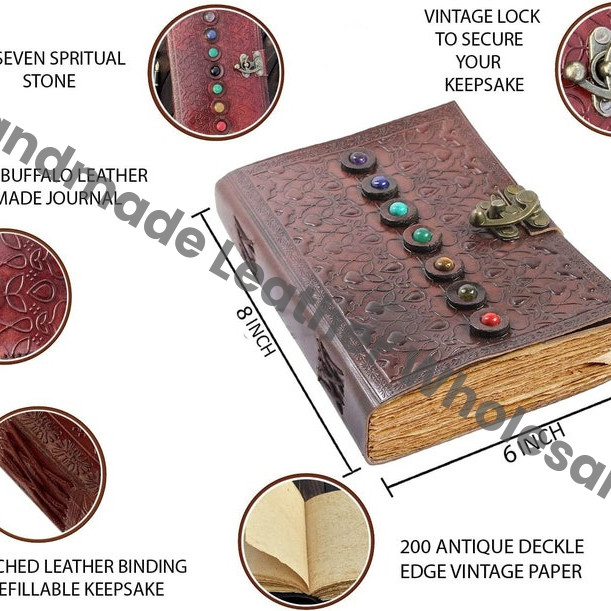 Handmade Seven Stone Leather Journal, Embossed Book of Shadows