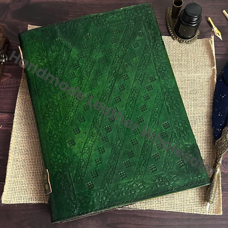 Handmade Seven Stone Leather Journal: Embossed Chakra Book of Shadows