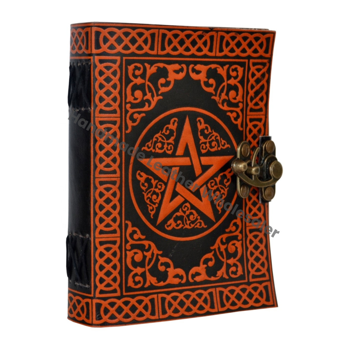 Handmade Sketchbook Notebook Planner Antique Leather Journal Orange Pentagram Design Gift Unisex Album Sketchbook Planner Diary