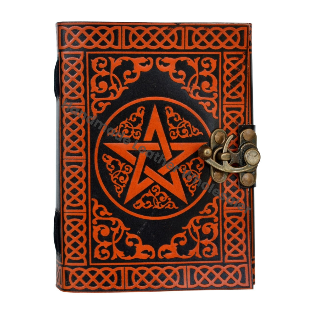 Handmade Sketchbook Notebook Planner Antique Leather Journal Orange Pentagram Design Gift Unisex Album Sketchbook Planner Diary