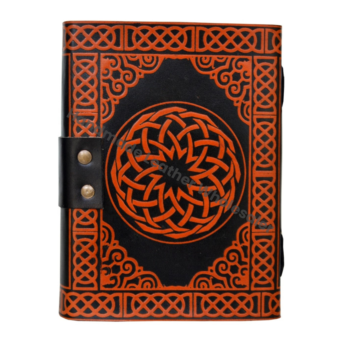 Handmade Sketchbook Notebook Planner Antique Leather Journal Orange Pentagram Design Gift Unisex Album Sketchbook Planner Diary