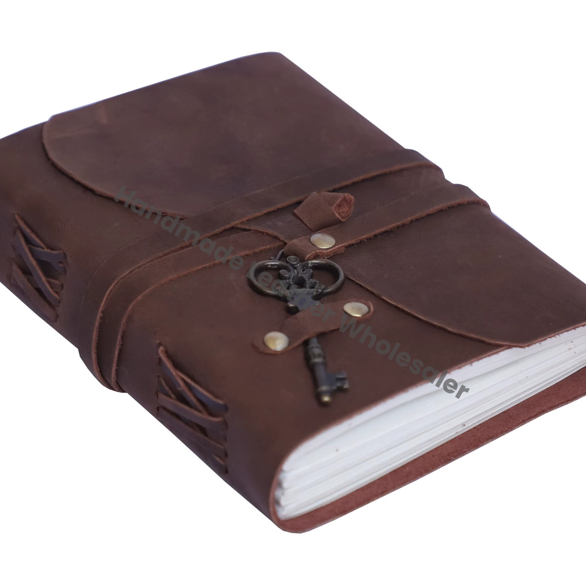 Handmade Soft Key Leather Journal Bound Strap Writing Diary Recycled Cotton Blank Pages Travel Planner Book Of Shadows