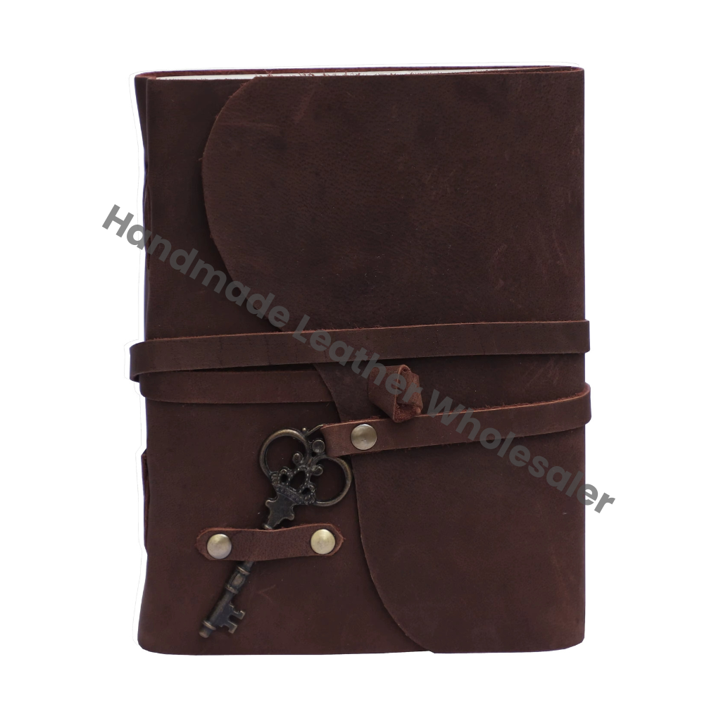 Handmade Soft Key Leather Journal Bound Strap Writing Diary Recycled Cotton Blank Pages Travel Planner Book Of Shadows