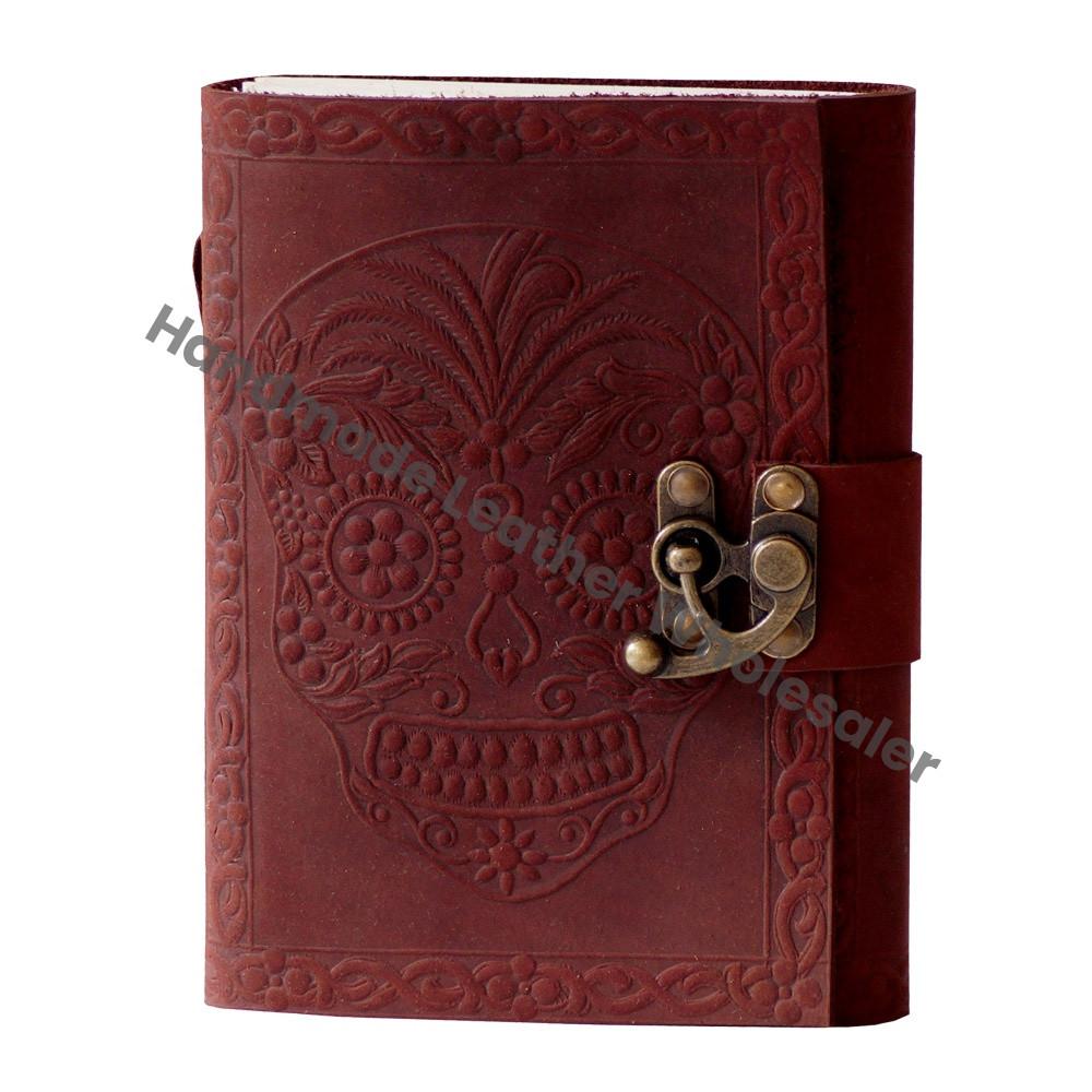 Handmade Soft Leather Spiral Binding Printed Day Dead Skull Embossed Design Address Book Eco-friendly Paper Gift Cover