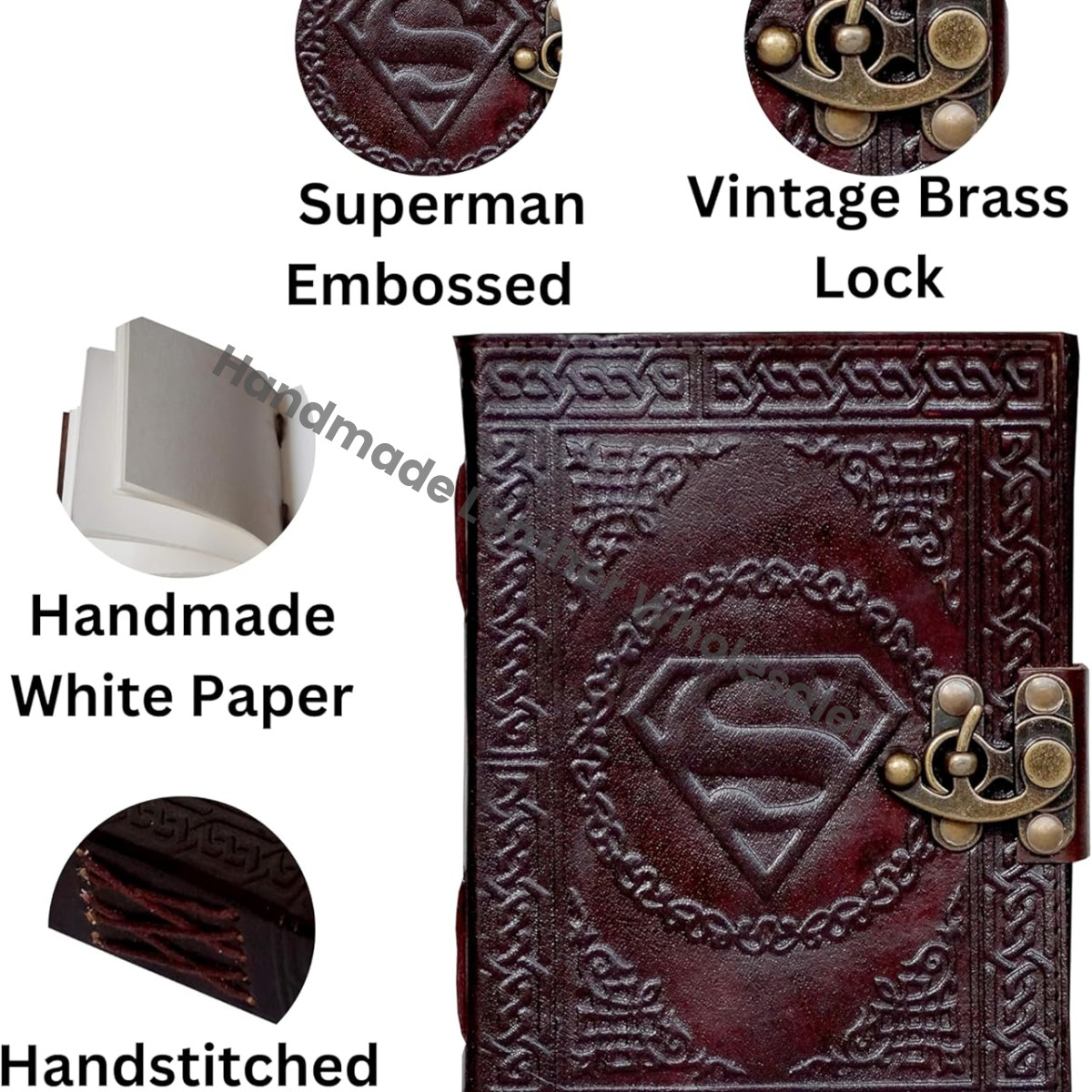Handmade Superman Sign Embossed Leather Journal Notebook Unlined Paper, Brown Diary Notepad Gift Travel Notebook Journal , Sister Mom Gifts For Her College Gifts , Gratitude Present Unique Gifts, Graduation Gifts , Novelty Gifts , Birthday Gifts