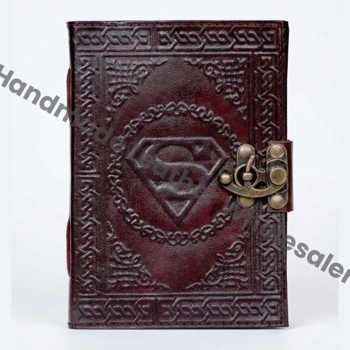 Handmade Superman Sign Embossed Leather Journal Notebook Unlined Paper, Brown Diary Notepad Gift Travel Notebook Journal , Sister Mom Gifts For Her College Gifts , Gratitude Present Unique Gifts, Graduation Gifts , Novelty Gifts , Birthday Gifts