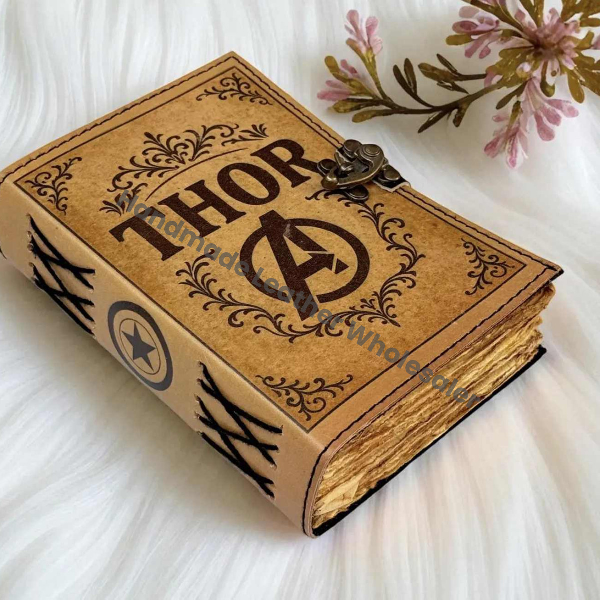 Handmade Thor Leather Journal, Avengers Grimoire, Comic Book