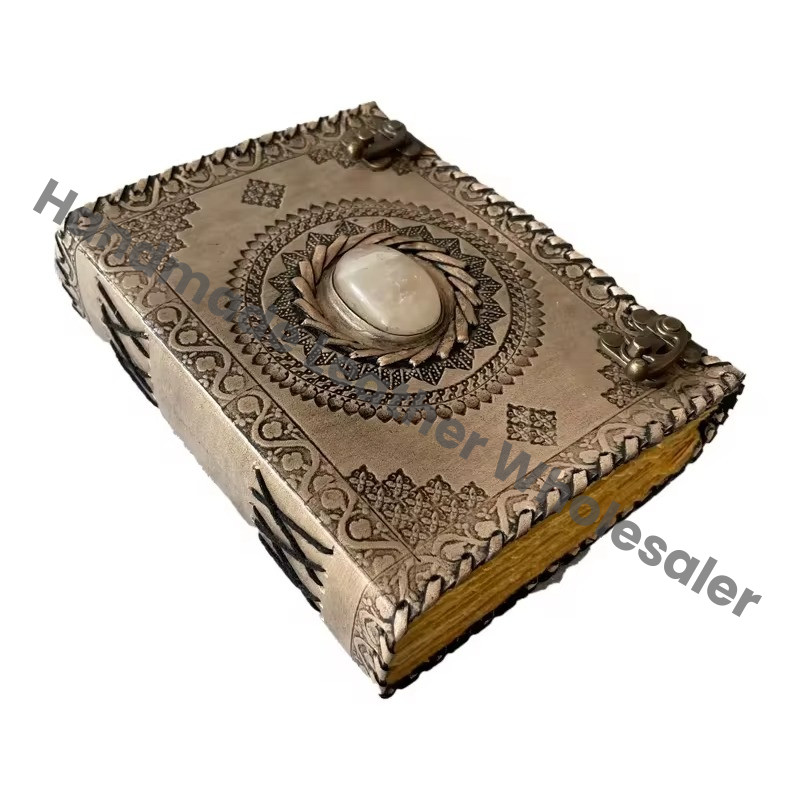 Handmade Vintage Antique Leather Journal Charcoal Stone Travel Regular Hand Design Sketchbook Planner Spell Wiccan Thermal Gift