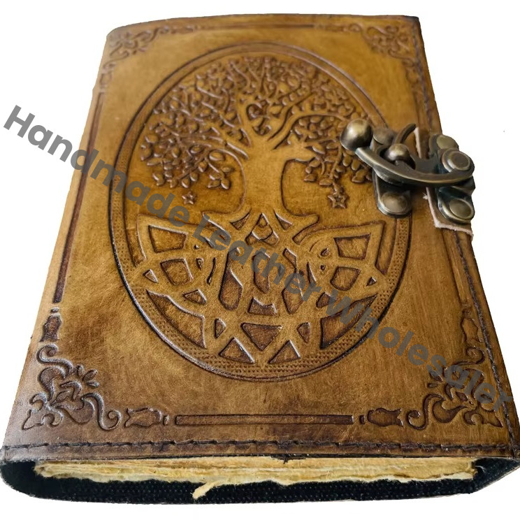 Handmade Vintage Antique Leather Journal Charcoal Tree Life Travel Regular Hand Embossed Mushroom Design Sketchbook Planner