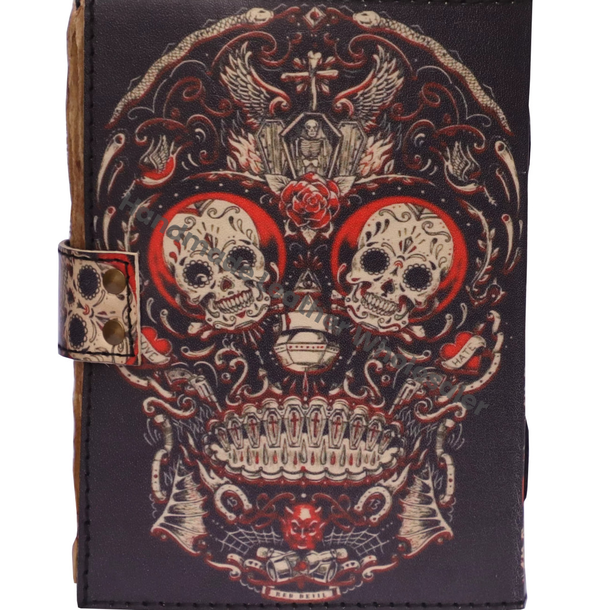 Handmade Vintage Design Skull Day Dead Leather Print Deckle Edge Eco-friendly Paper Hard Leather Cover Notebook Gift