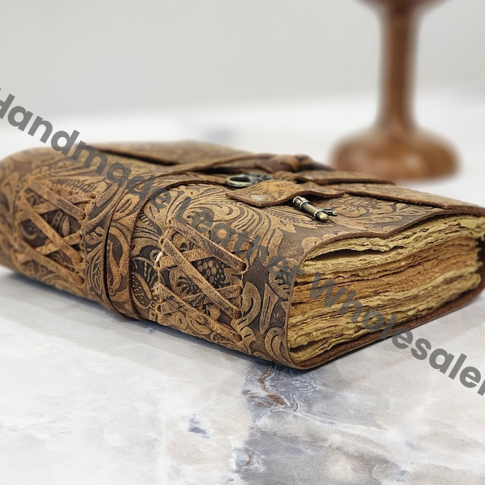 Handmade Vintage Look Leather Journal – Book of Shadows Antique Deckle Edge Paper, Wiccan Pagan Grimoire Witchcraft Spellbook Gift
