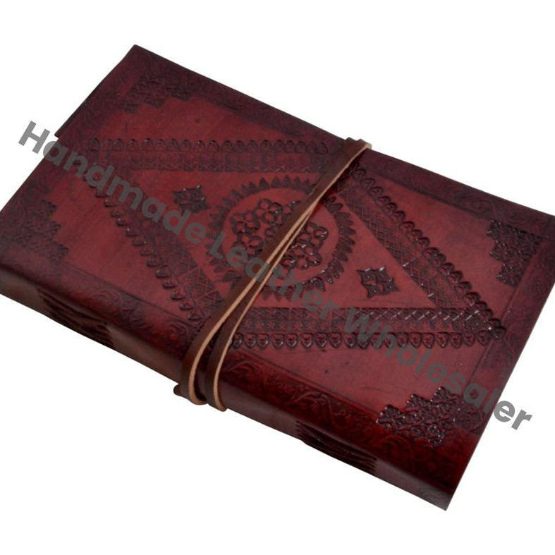 Hardcover Eco-friendly Paper Business Journal Travel Gift Handmade Red Embossed Leather Diary Hardcover Journal Gift for Him Her