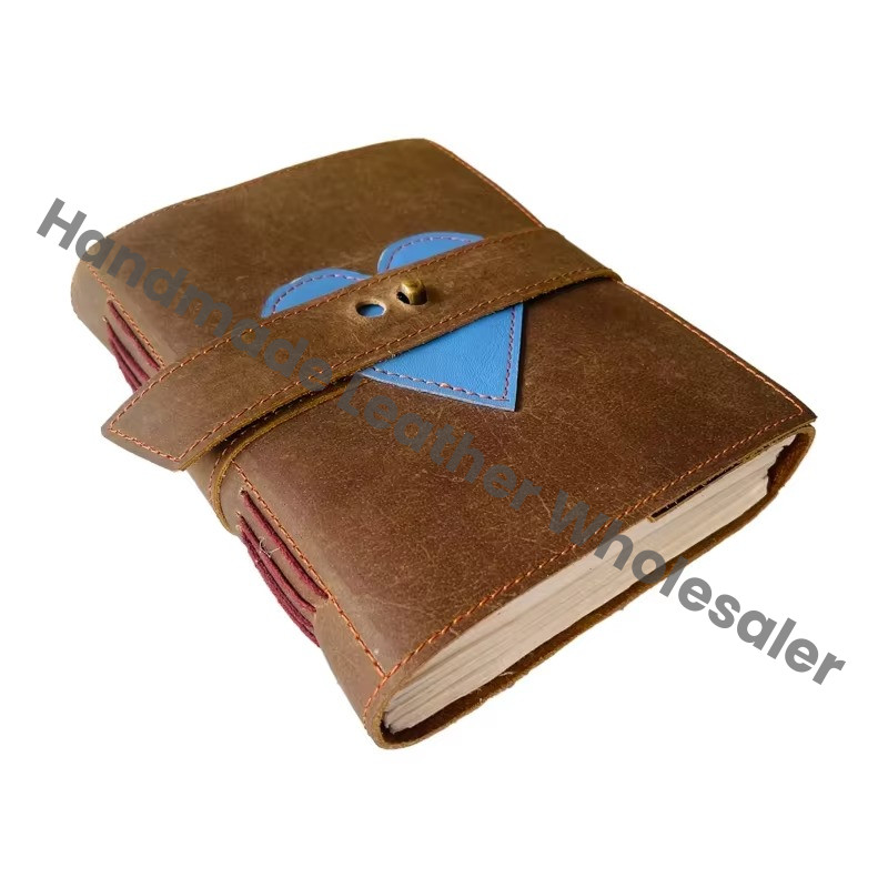 Heart Handmade Leather Hardcover Notebook Journal Vintage Book Design Writing Planner Meditation Self Care Gift Custom Logo