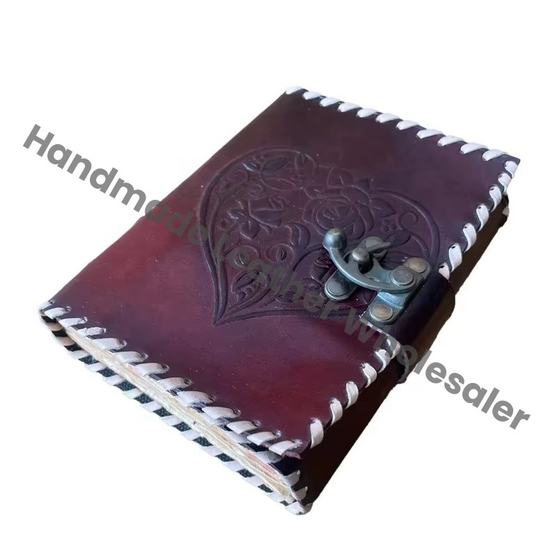 Heart Leather Journal Address Book Embossed Handmade Personal Diary Unlined Gift Antique Brown Deckle Art Paper Personalized