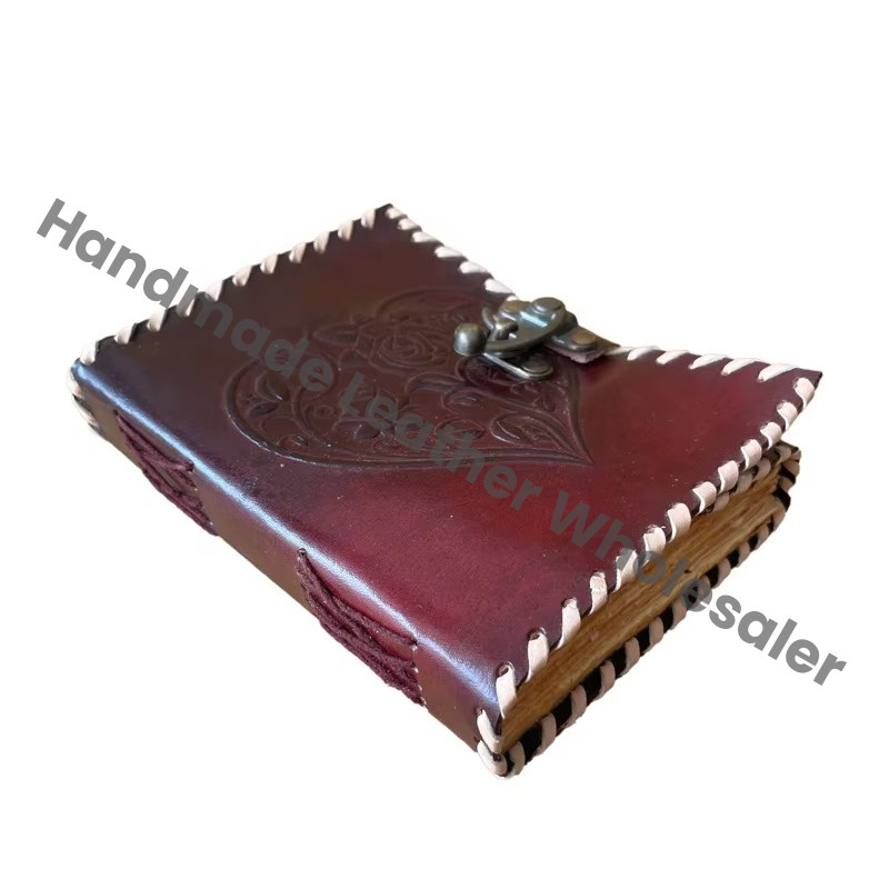 Heart Leather Journal Address Book Embossed Handmade Personal Diary Unlined Gift Antique Brown Deckle Art Paper Personalized