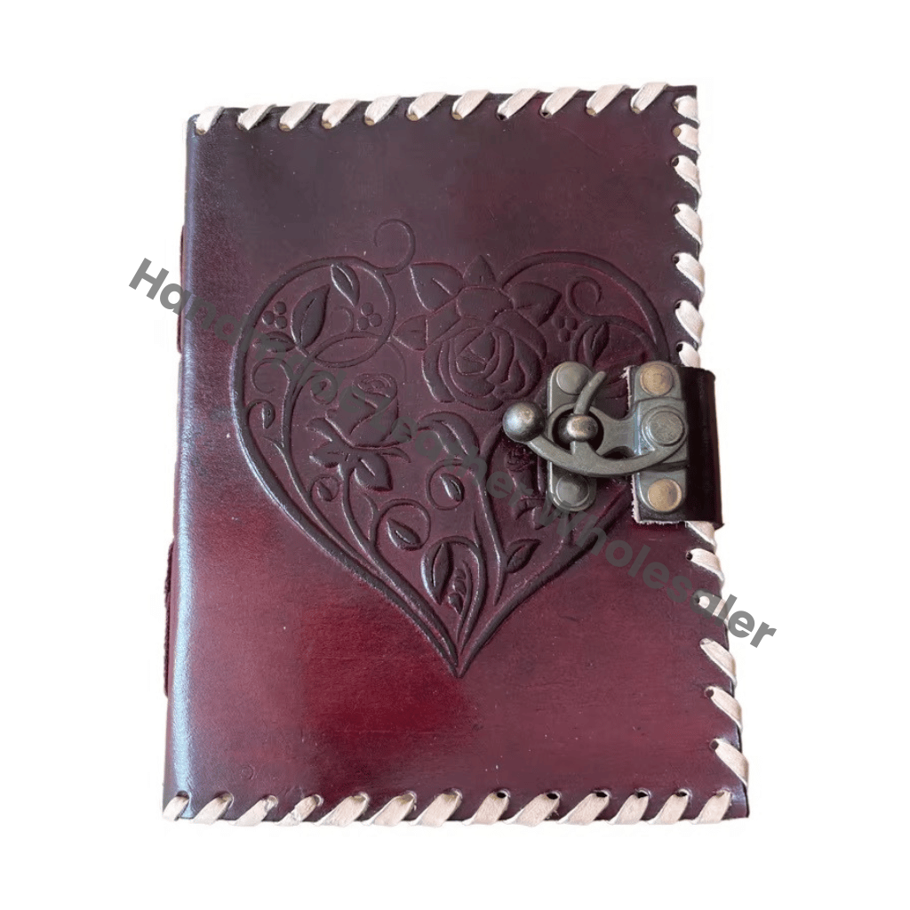 Heart Leather Journal Address Book Embossed Handmade Personal Diary Unlined Gift Antique Brown Deckle Art Paper Personalized