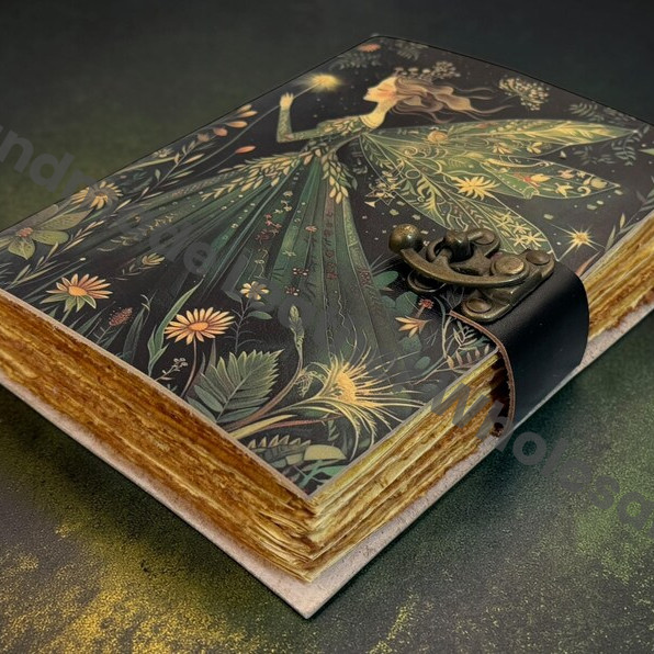 HLW Fairy Moon Leather Grimoire Journal – Blankspell Book of Shadows, Witchcraft Spellbook fairy Gift