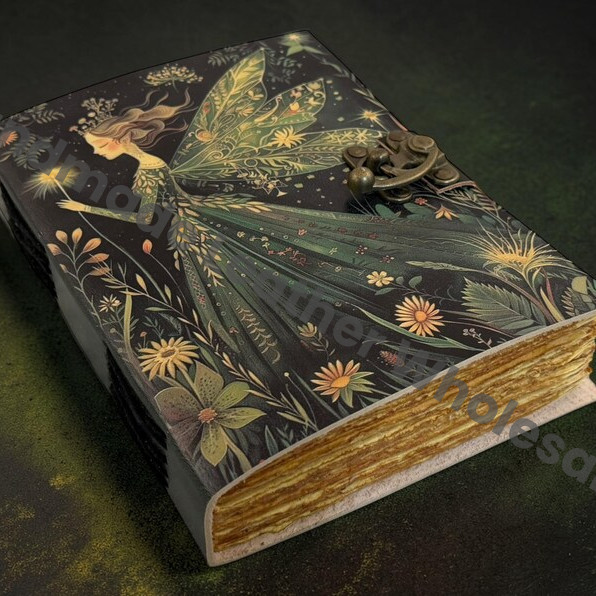 HLW Fairy Moon Leather Grimoire Journal – Blankspell Book of Shadows, Witchcraft Spellbook fairy Gift