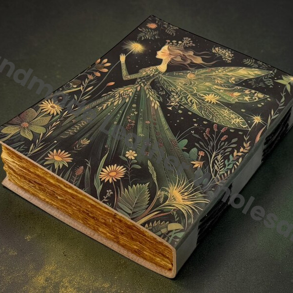 HLW Fairy Moon Leather Grimoire Journal – Blankspell Book of Shadows, Witchcraft Spellbook fairy Gift