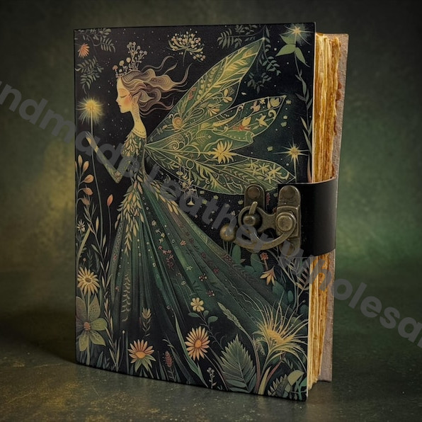HLW Fairy Moon Leather Grimoire Journal – Blankspell Book of Shadows, Witchcraft Spellbook fairy Gift