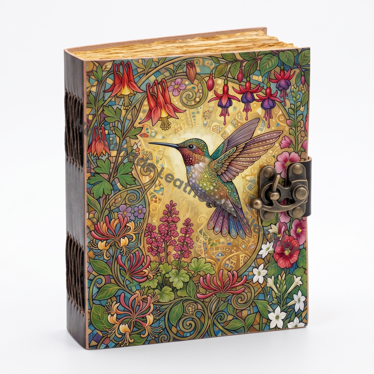HLW Handmade Hummingbird Leather Vintage Journal with Floral Writing Notebook, Nature Diary, Personalized Bird Lover Gift,