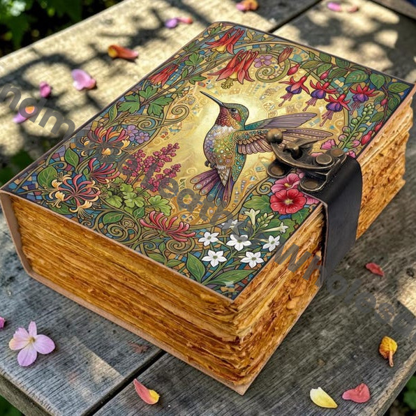 HLW Handmade Hummingbird Leather Vintage Journal with Floral Writing Notebook, Nature Diary, Personalized Bird Lover Gift,