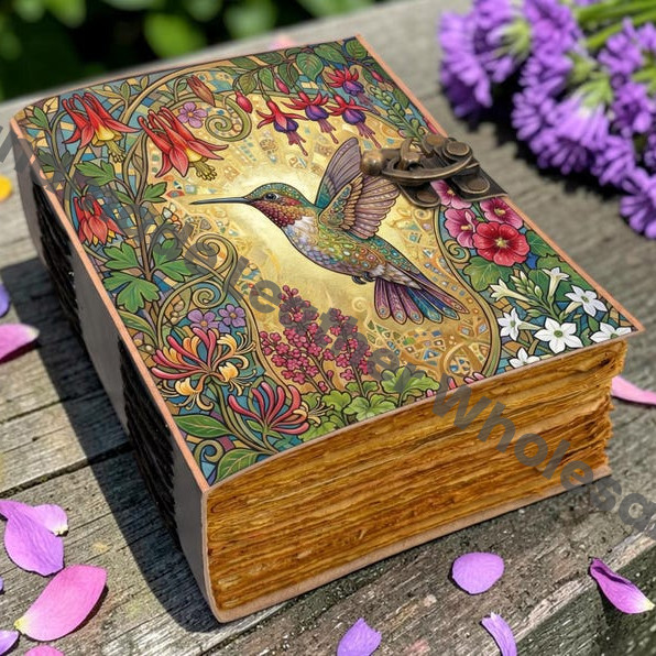 HLW Handmade Hummingbird Leather Vintage Journal with Floral Writing Notebook, Nature Diary, Personalized Bird Lover Gift,