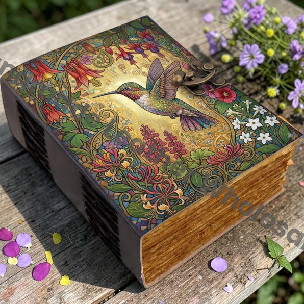 HLW Handmade Hummingbird Leather Vintage Journal with Floral Writing Notebook, Nature Diary, Personalized Bird Lover Gift,