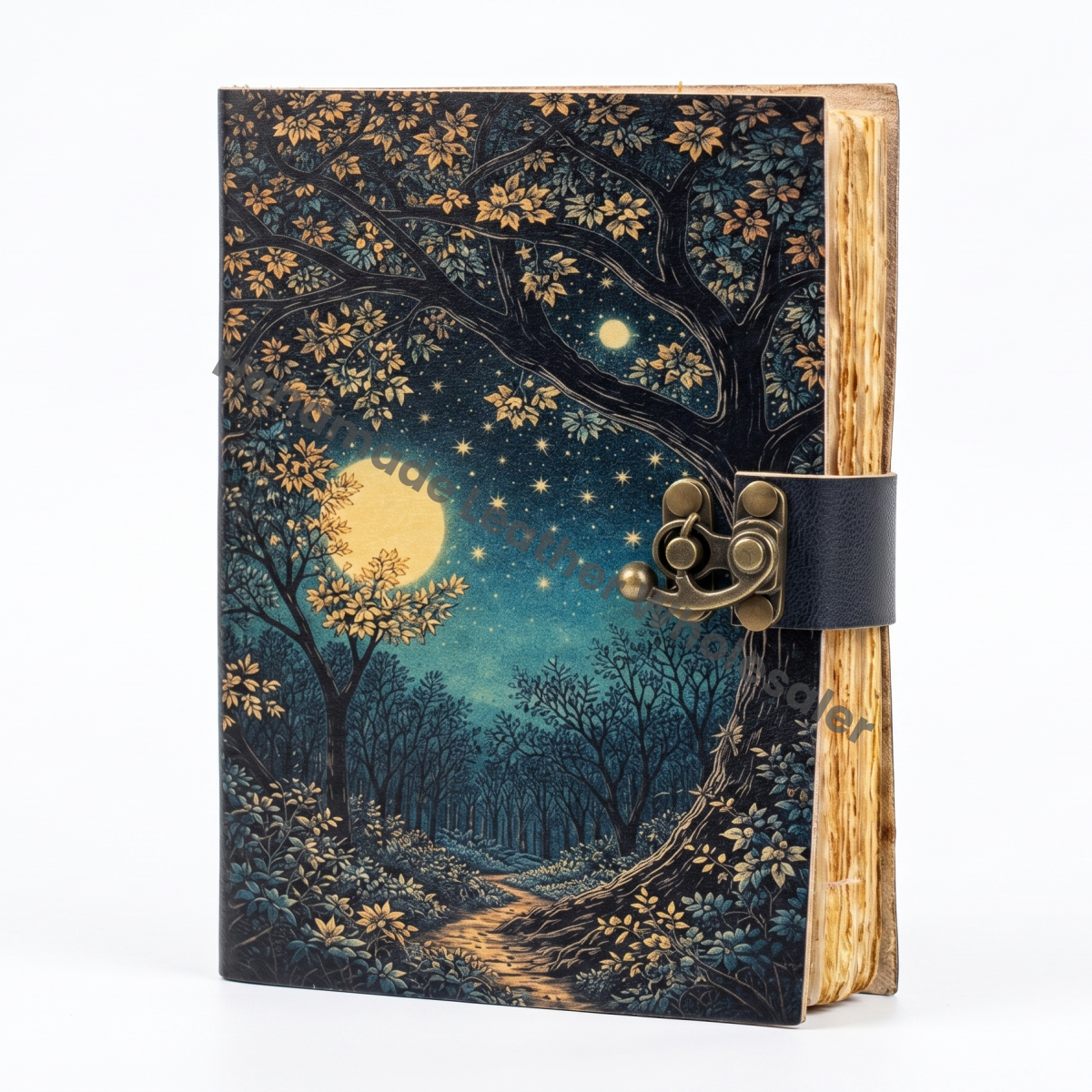 HLW Night Sky Notebook, Moonlit Woodland Diary, Rustic Leather Writing Book, Artisan Journal