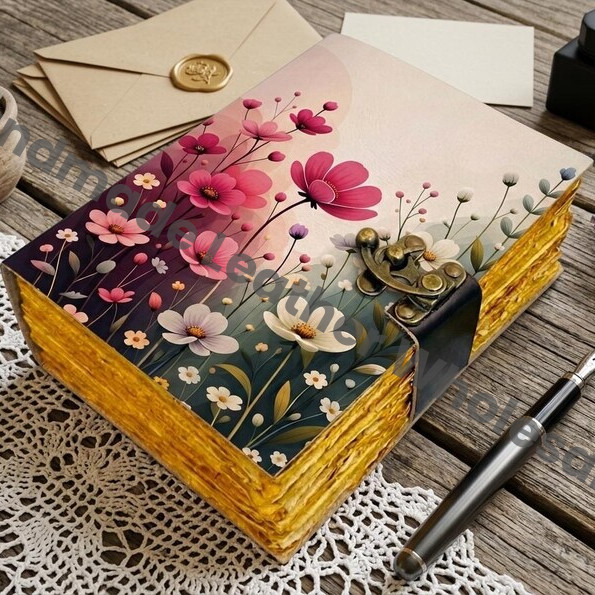 HLW Personalized - Floral Leather Journal for Women  Vintage Birth Flower Diary with Lock  Handmade Notebook Gift for Her