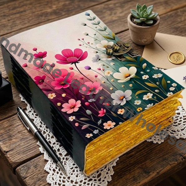HLW Personalized - Floral Leather Journal for Women  Vintage Birth Flower Diary with Lock  Handmade Notebook Gift for Her
