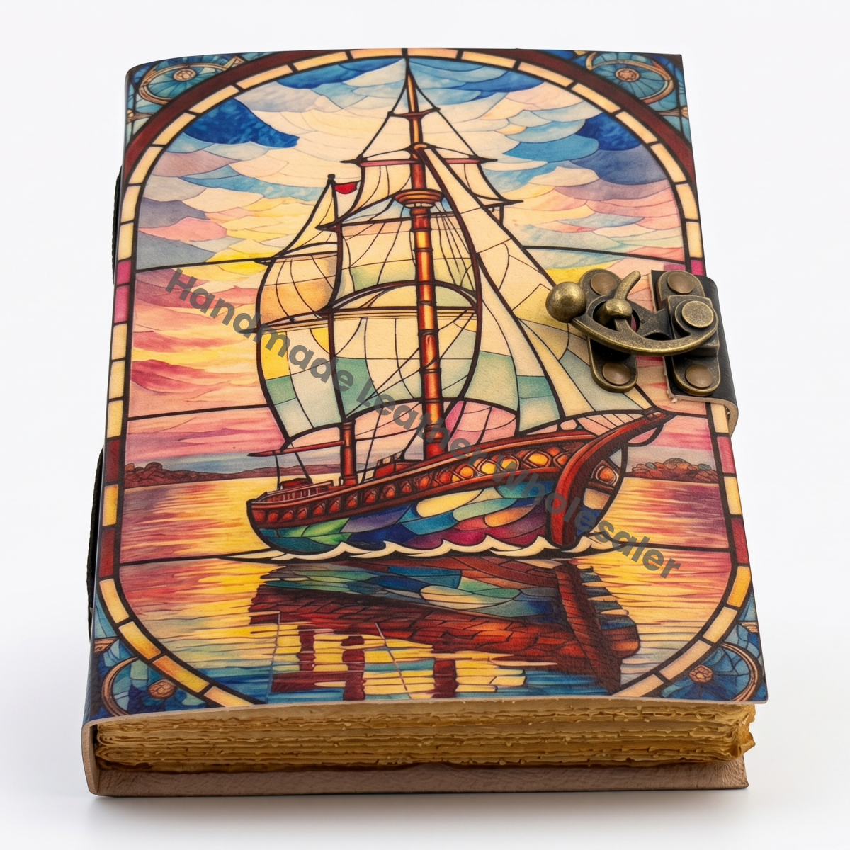 HLW Sailing Ship Leather Journal, Pirate Notebook, Vintage Captain Log Book, Deckle Edge Paper Diary