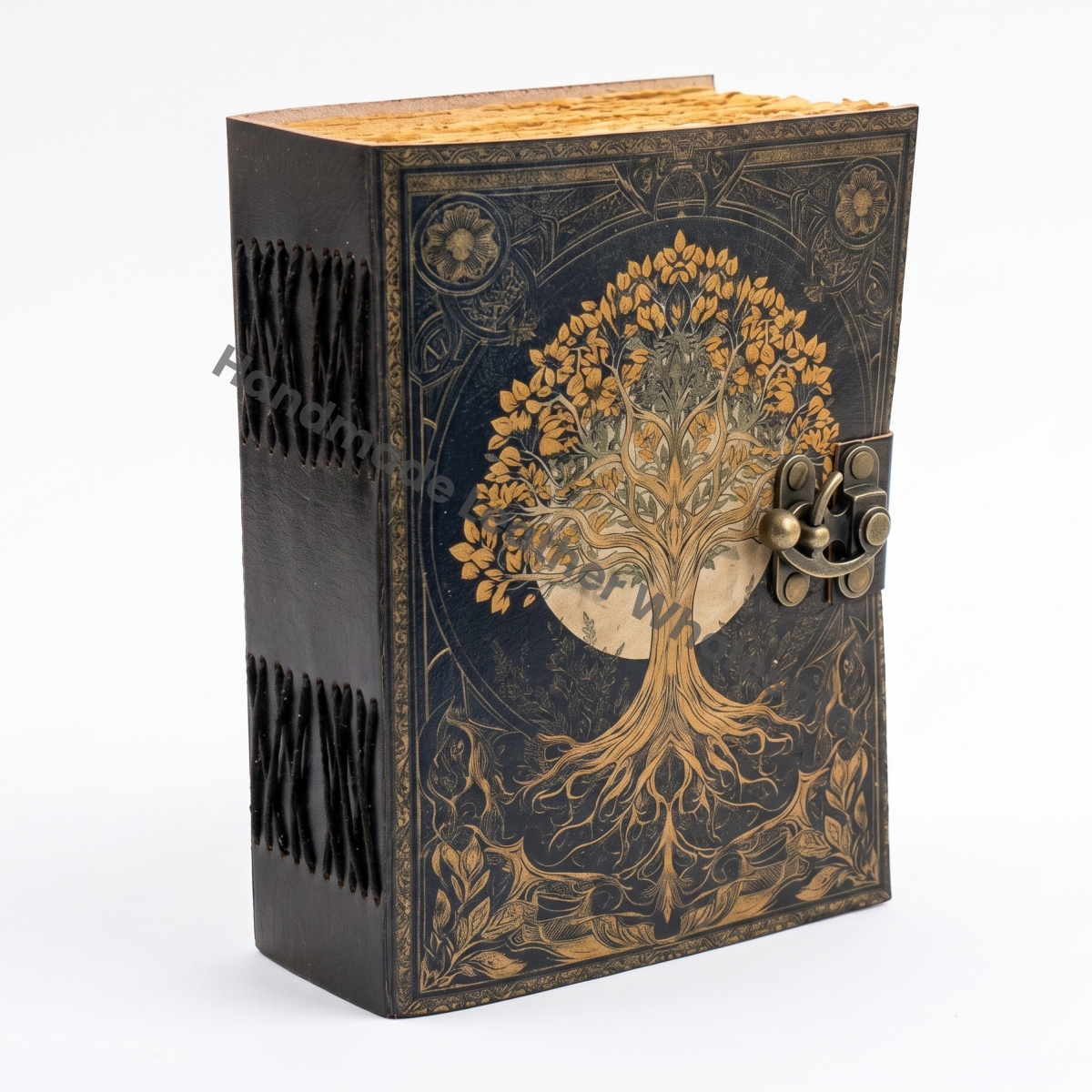 HLW Tree of Life Leather Grimoire, Vintage Spell Book, Witchcraft Journal, Handmade Deckle Edge Notebook