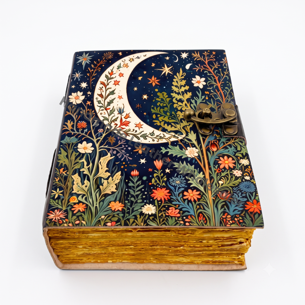 HLW Vintage Leather Journal, Handmade Botanical Notebook with Deckle Pages, Witchcraft Grimoire Diary, Unique Gift for Her Him