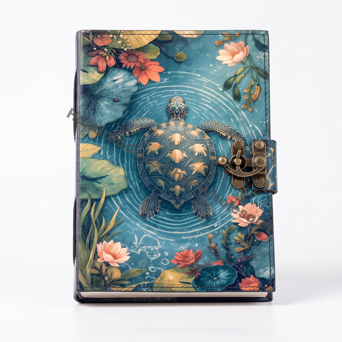 HLW Vintage Turtle Leather Journal, Ocean Inspired Floral Notebook, Handmade Diary, Nature Journal Gift for Him Her,