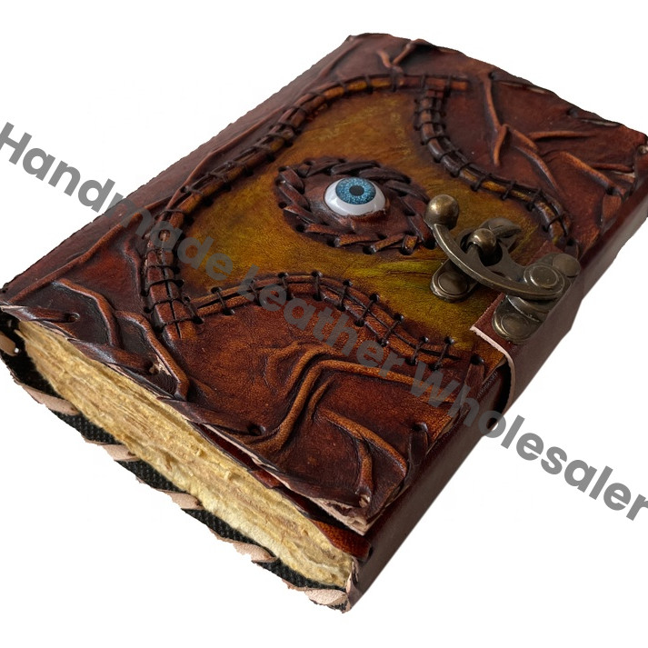 Hocus Pocus Book Spell God Eye Magical Handmade Spiral Bound Recycled Deckle Journal Blank Pages Hard Leather Cover Gift