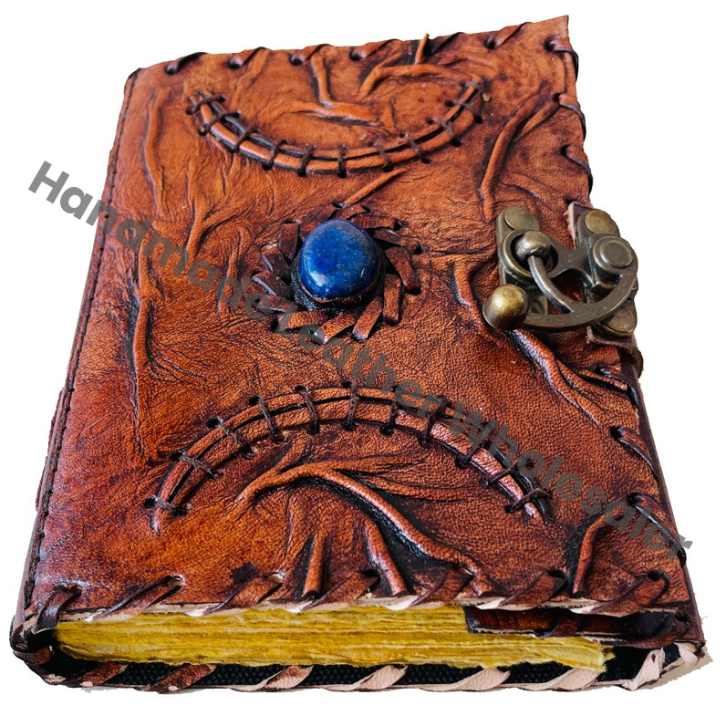 Hocus Pocus Book Spell God Magical Moon Handmade Leather Stone Recycled Deckle Hard Leather Cover Eco-friendly Blank Pages