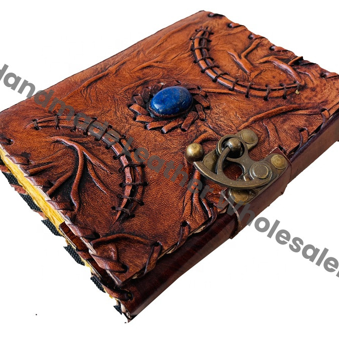 Hocus Pocus Book Spell God Magical Moon Handmade Leather Stone Recycled Deckle Hard Leather Cover Eco-friendly Blank Pages