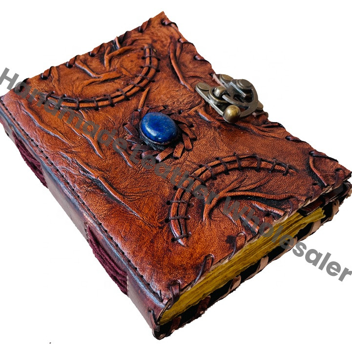 Hocus Pocus Book Spell God Magical Moon Handmade Leather Stone Recycled Deckle Hard Leather Cover Eco-friendly Blank Pages