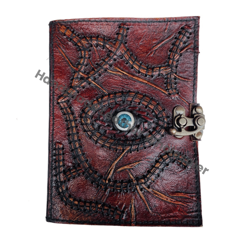 Hocus Pocus Book Spell Handmade Brown Hard Leather Cover Recycled Deckle Sheets God Eye Magical Halloween Decoration Gift