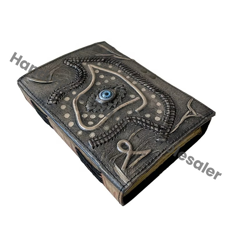 Hocus Pocus Book Spells Charcoal Vintage Leather Journal Custom Logo Spiral Bound Handmade Eco-friendly Cotton Paper