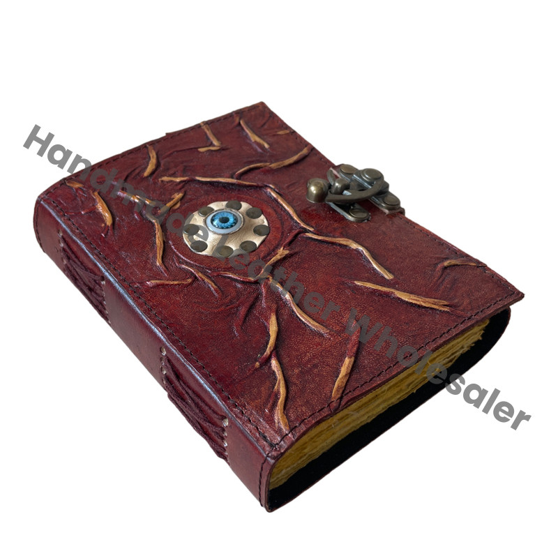 Hocus Pocus Book Spells Leather Hardcover Journal Thermal Binding Deckle Edge Paper Eye Grimoire Vintage Halloween Shadows Gift