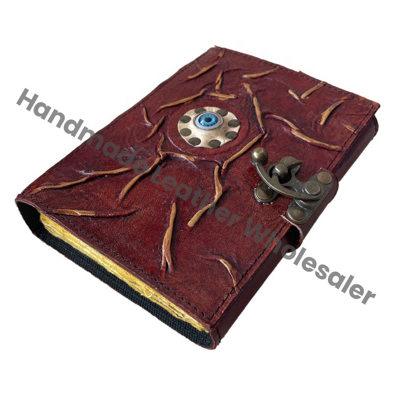 Hocus Pocus Book Spells Leather Hardcover Journal Thermal Binding Deckle Edge Paper Eye Grimoire Vintage Halloween Shadows Gift